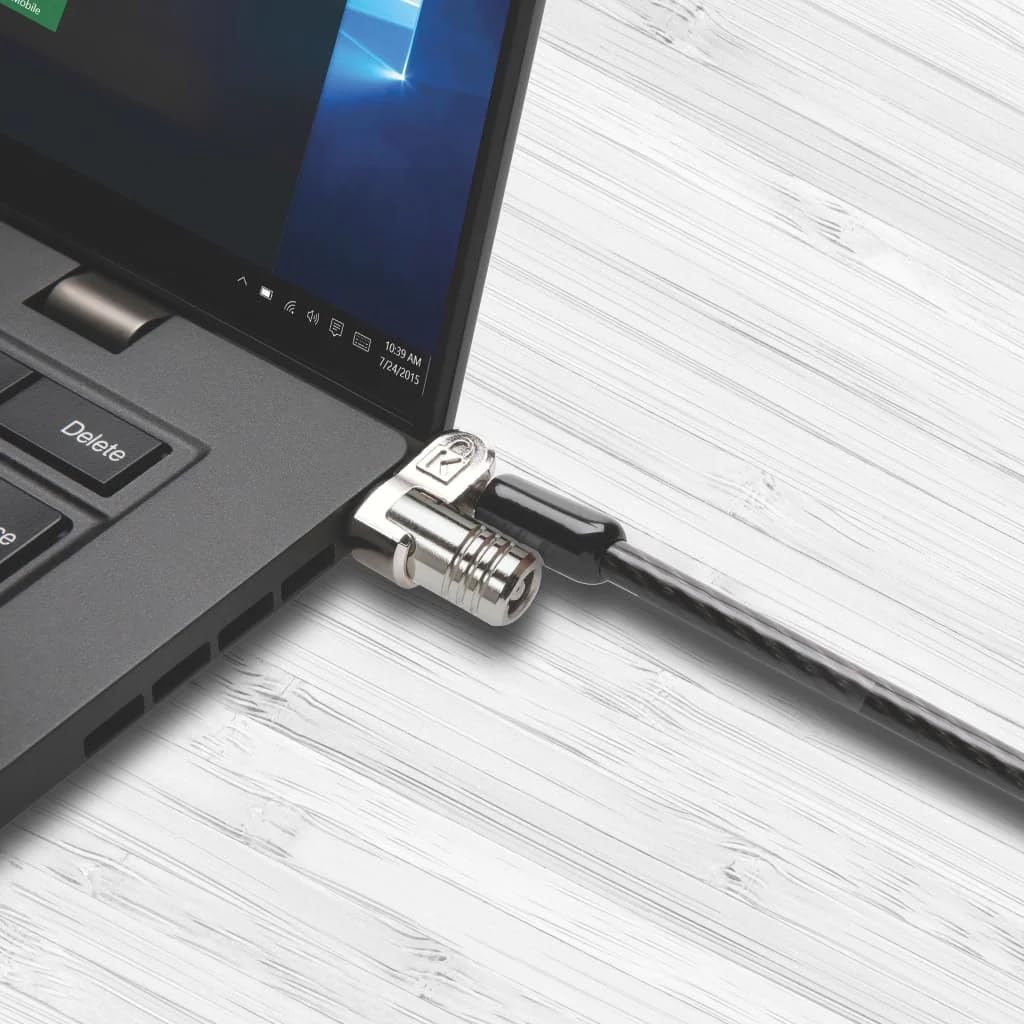 [K65020EU] Kensington MicroSaver 2.0 Keyed Laptop Security Cable, Cut-Resistant Carbon Steel Cable, 10mm Strong Lock, T-Bar Locking Technology - 1.8m Long