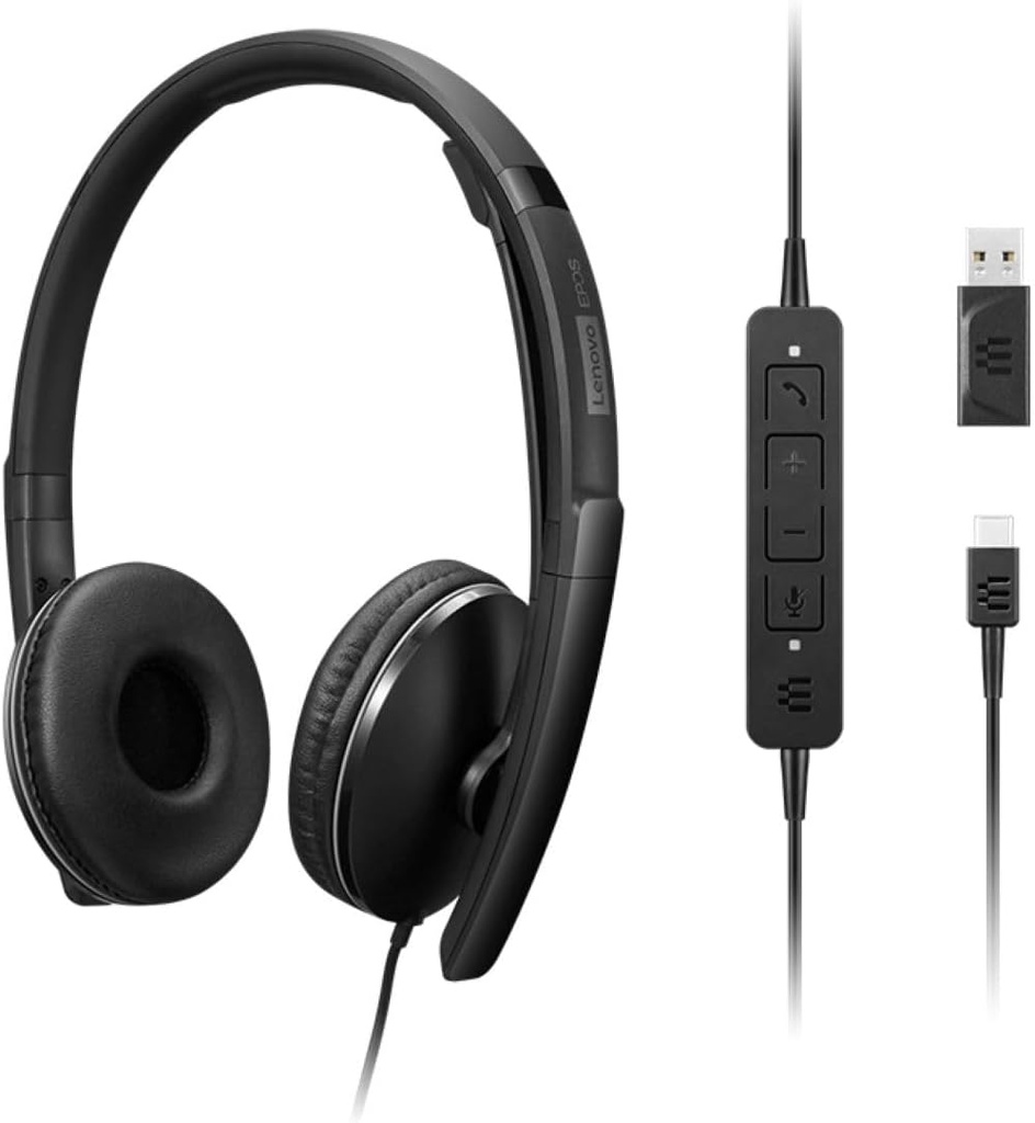 LENOVO - Headset - over-ear - wired - USB-C - black - Zoom certified