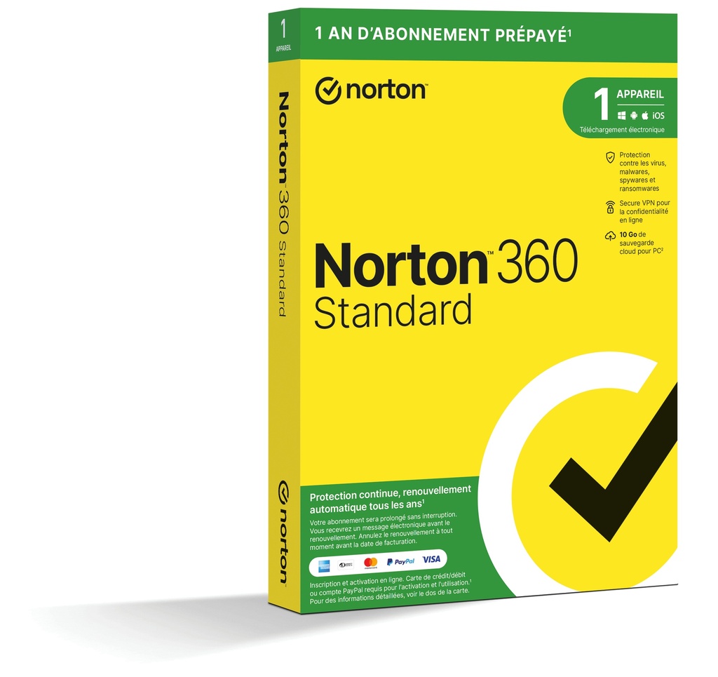 NORTON 360 STANDARD ND 10GB SE 1 USER 1 DEVICE ENR 12MO KOD ESD AVEC SOUSCRIPTION