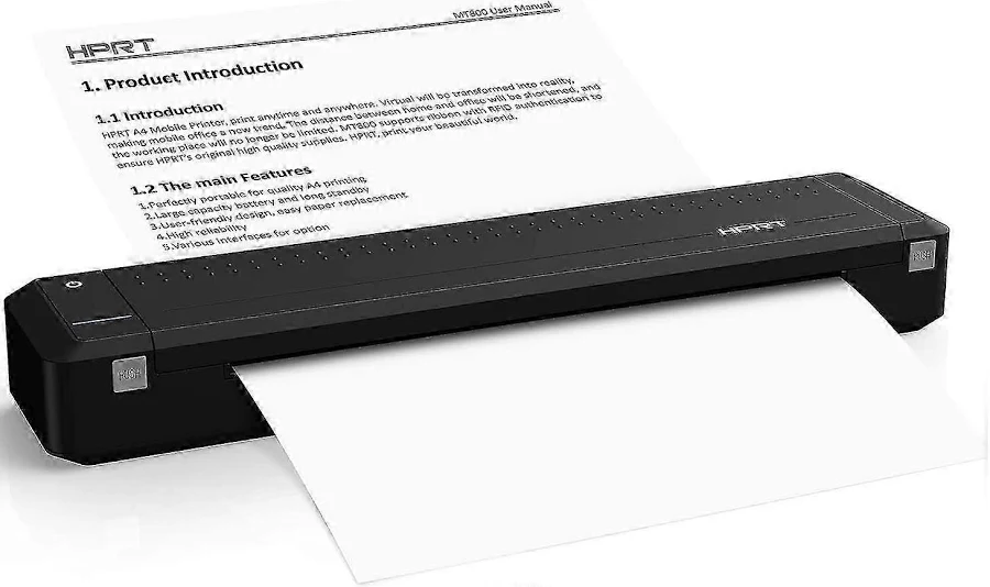 HPRT MT800 - Portable Printer (iOS & Android) - Classic A4 Paper Printing (120g) Mini Size - Black & White. Bluetooth with Smartphone. USB with PC/Mac