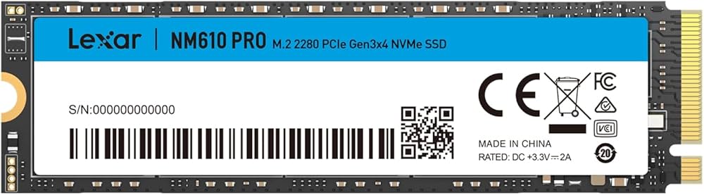 [LNM610P001T-RNNNG] SSD Lexar NM610PRO M.2 2280 PCIe Gen3x4, 1 To, jusqu'à 3300 Mo/s 