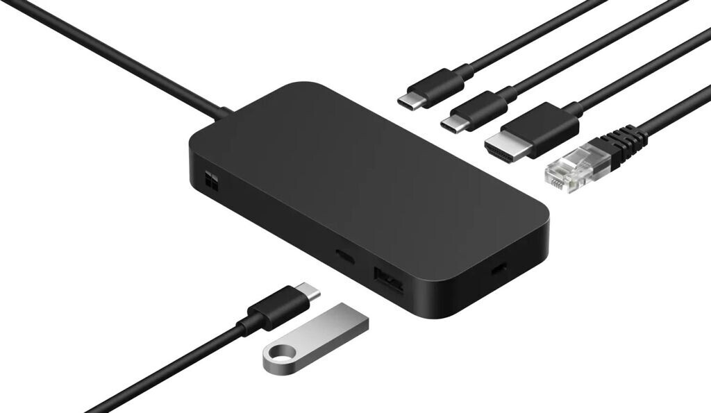 [EP2-20014] Microsoft Surface USB4 Dock. Technologie de connectivité: Avec fil, Interface de l'hôte: USB4. LAN Ethernet : taux de transfert des données: 1000 Mbit/s. Couleur du produit: Noir, Taux de d'actualisation maximal: 60 Hz